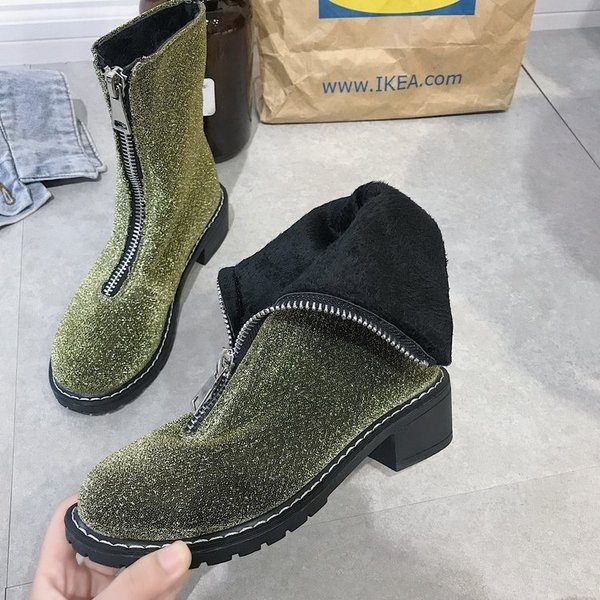 Лъскави дамски боти в черен, зелен и сив цвят