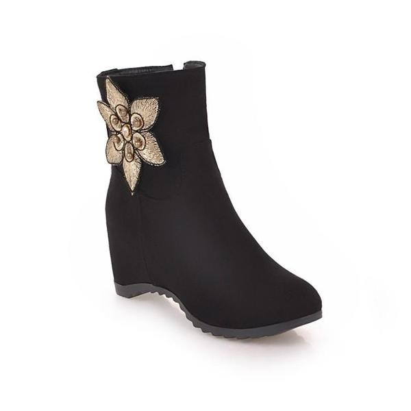 Дамски боти с платформа и 3D декорация в три цвята