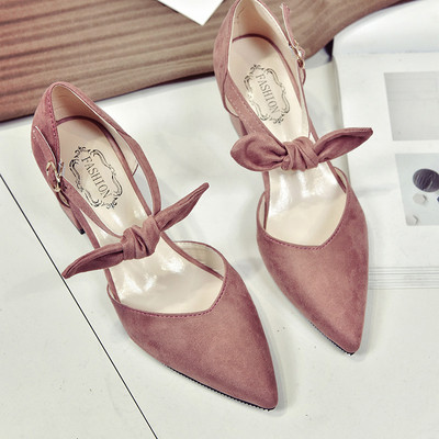 Дамски велурени обувки с панделка в два цвята