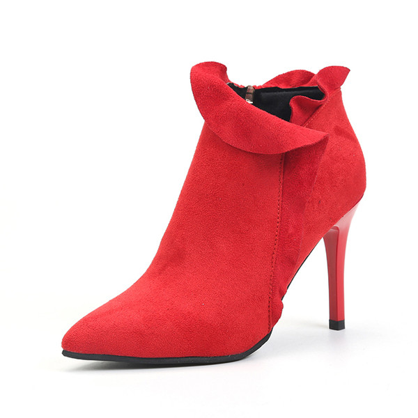 Дамски боти с тънък ток в червен, зелен и черен цвят