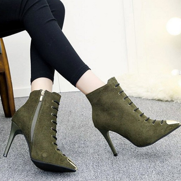 Модерни дамски боти с тънък ток в три цвята