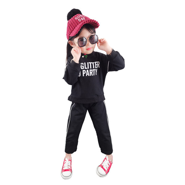 Set modern pentru copii pentru fete, inclusiv o bluză cu inscripție și pantaloni - două culori