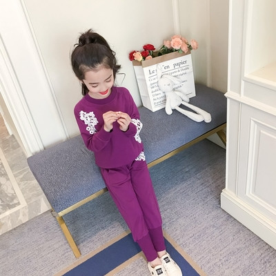 Set copii in doua culori - bluza si pantaloni cu broderie