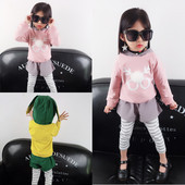 Set modern pentru copii pentru fete care include o bluză cu mâneci lungi și glugă + jambiere - două culori