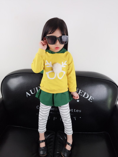 Set modern pentru copii pentru fete care include o bluză cu mâneci lungi și glugă + jambiere - două culori