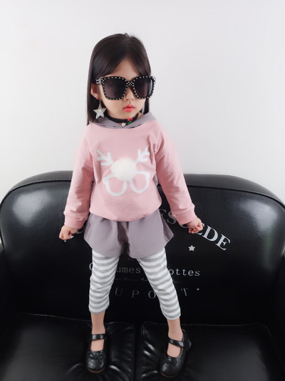 Set modern pentru copii pentru fete care include o bluză cu mâneci lungi și glugă + jambiere - două culori