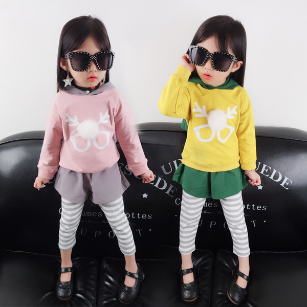 Set modern pentru copii pentru fete care include o bluză cu mâneci lungi și glugă + jambiere - două culori