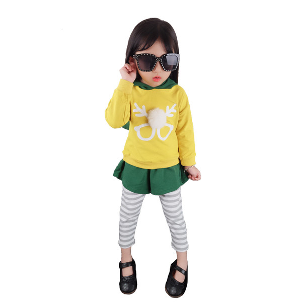 Set modern pentru copii pentru fete care include o bluză cu mâneci lungi și glugă + jambiere - două culori