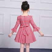 Rochie copii in carouri cu broderie colorata - trandafir