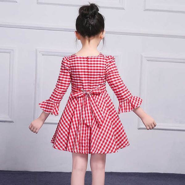 Rochie copii in carouri cu broderie colorata - trandafir