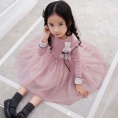 Модерна детска рокля с 3D елемент и тюл в розов цвят 