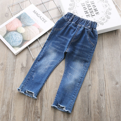 Gyermek farmernadrág egy lánynak, rugalmas derékkal - két modell