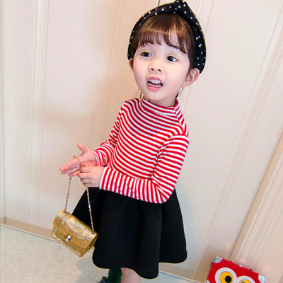 Rochie moderna pentru copii in dungi cu maneci lungi in doua culori