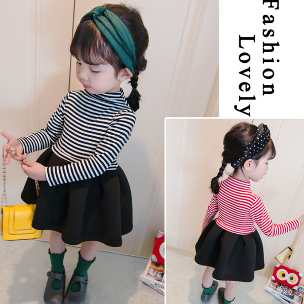 Rochie moderna pentru copii in dungi cu maneci lungi in doua culori