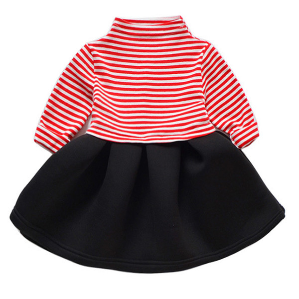 Rochie moderna pentru copii in dungi cu maneci lungi in doua culori