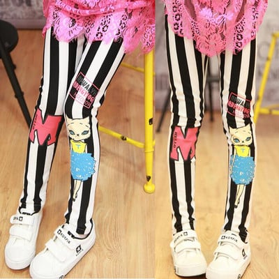 Jambiere pentru copii în dungi cu imprimeu și inscripție