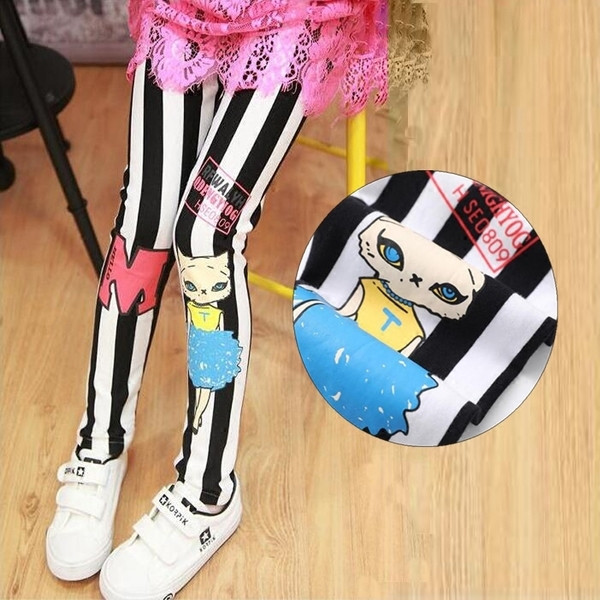 Jambiere pentru copii în dungi cu imprimeu și inscripție