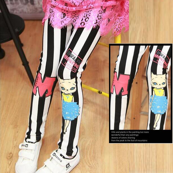 Jambiere pentru copii în dungi cu imprimeu și inscripție