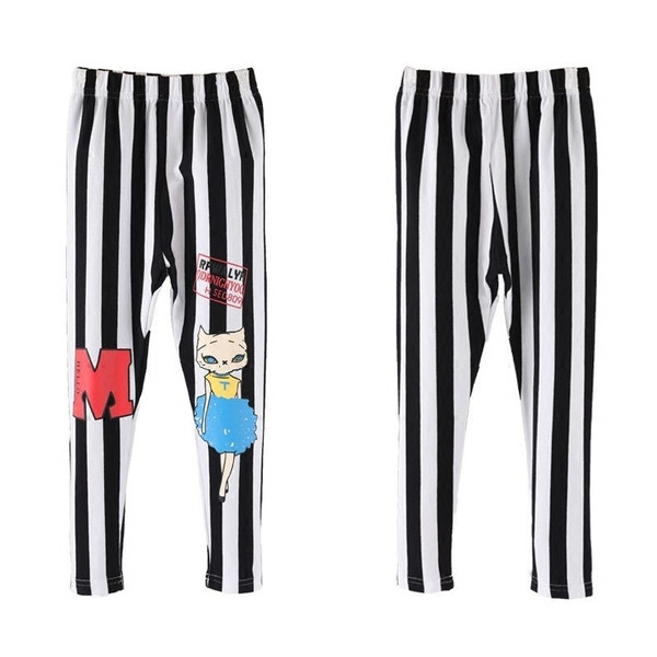 Jambiere pentru copii în dungi cu imprimeu și inscripție