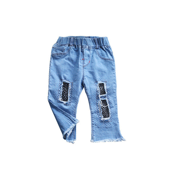 Blugi moderni pentru copii pentru o fată cu motive rupte și plasă
