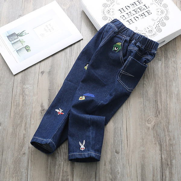 Blugi pentru copii pentru o fata cu talie inalta si broderii intr-o culoare inchisa