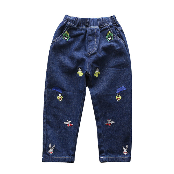 Blugi pentru copii pentru o fata cu talie inalta si broderii intr-o culoare inchisa