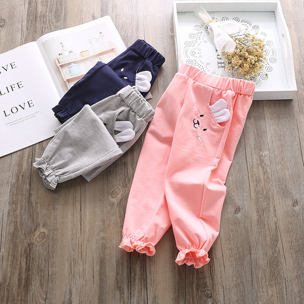 Pantaloni pentru copii in trei culori cu broderie si element 3D