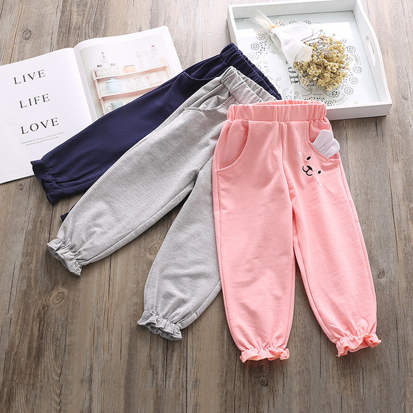 Pantaloni pentru copii in trei culori cu broderie si element 3D