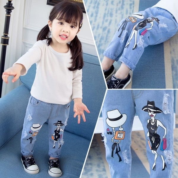 Blugi moderni pentru copii pentru o fata cu aplicatie