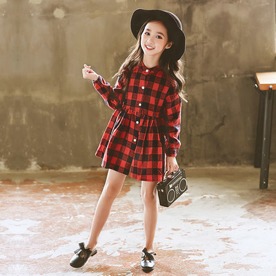 Rochie copii in carouri cu maneci lungi croiate model in doua culori