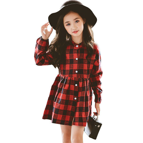 Rochie copii in carouri cu maneci lungi croiate model in doua culori