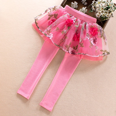 Fusta-pantaloni copii in mai multe culori cu dantela si decor floral