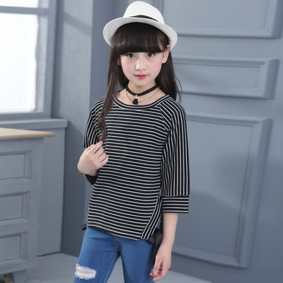 Bluza pentru copii cu dungi cu maneci 3/4 si panglica in doua culori