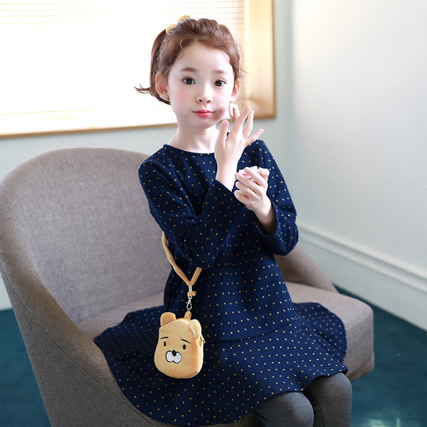 Модерна детска рокля с дълъг ръкав в син цвят 