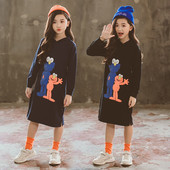 Rochie casual pentru copii cu gluga si aplicatie colorata