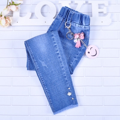 Blugi copii pentru fete cu perle decorative in mai multe modele