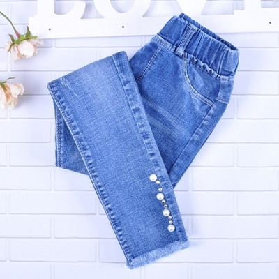 Blugi copii pentru fete cu perle decorative in mai multe modele