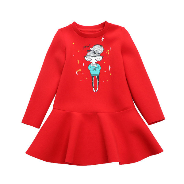 NOU Rochie modernă pentru copii cu aplicație colorată și mâneci lungi în roșu