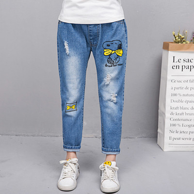 Blugi casual copii pentru o fata cu aplicatii in trei modele