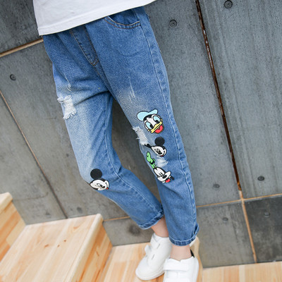 Blugi casual copii pentru o fata cu aplicatii in trei modele