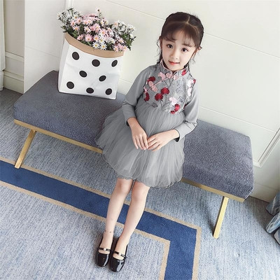 Стилна детска рокля с флорални мотови и тюл в два цвята