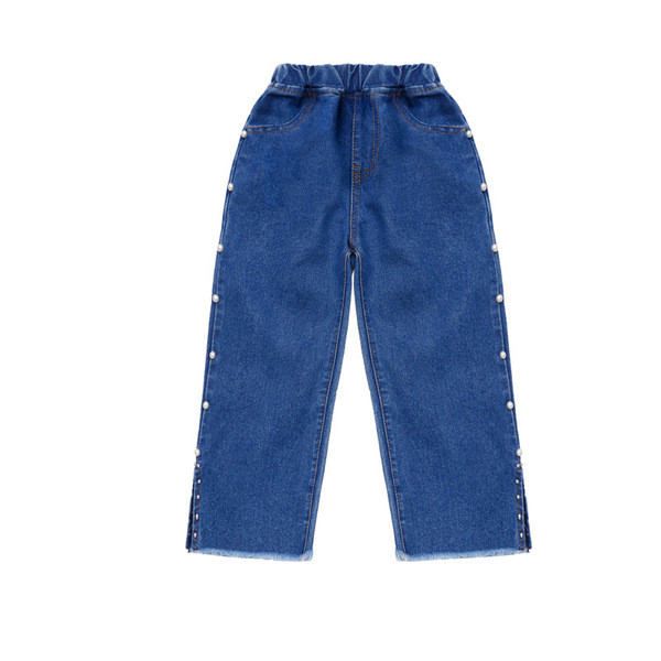 Model larg de blugi pentru copii pentru o fata cu perle decorative