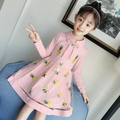 Модерна детска рокля разкроен модел с цветна бродерия в два цвята