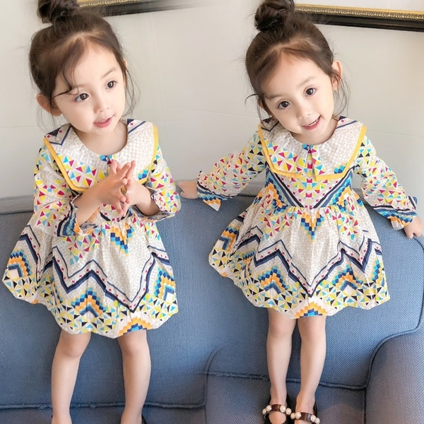 Цветна детска рокля с дълъг ръкав  разкроен модел 