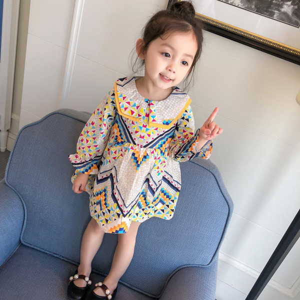 Цветна детска рокля с дълъг ръкав  разкроен модел 