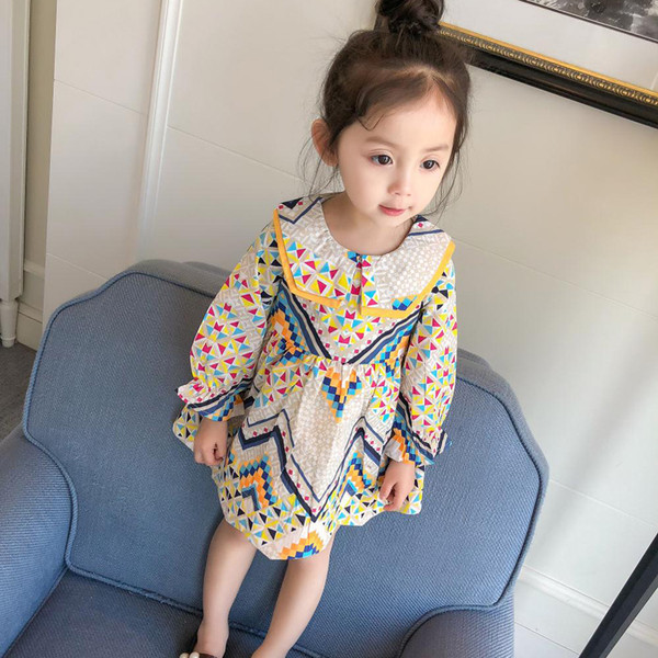 Цветна детска рокля с дълъг ръкав  разкроен модел 