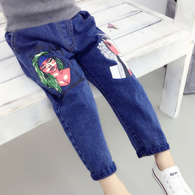 Blugi de copii pentru o fata cu aplicatii in negru si albastru