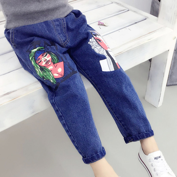 Blugi de copii pentru o fata cu aplicatii in negru si albastru