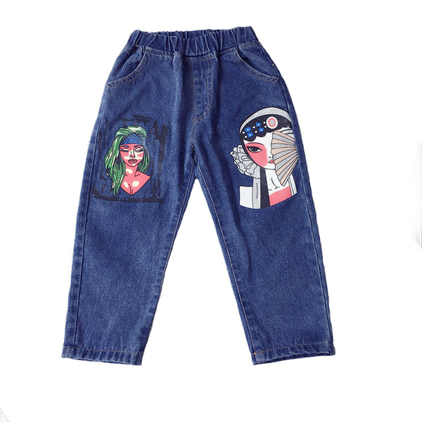 Blugi de copii pentru o fata cu aplicatii in negru si albastru