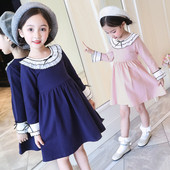 Ежедневна детска рокля с О-образно деколте в два цвята